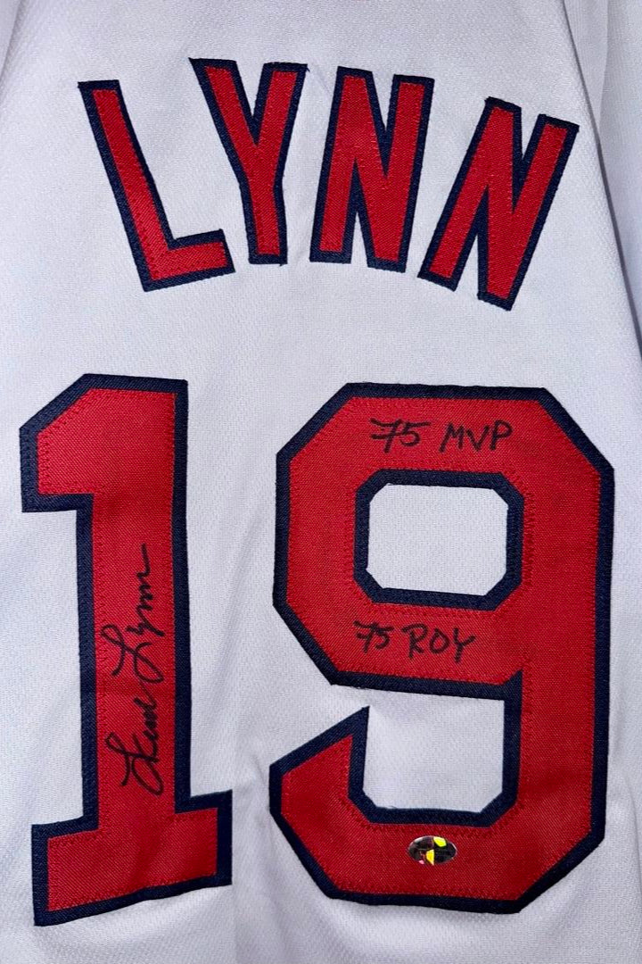 Fred Lynn Signed Custom Red Sox Jersey w/ "75 ROY & 75 MVP Inscription" - Sure Shot COA